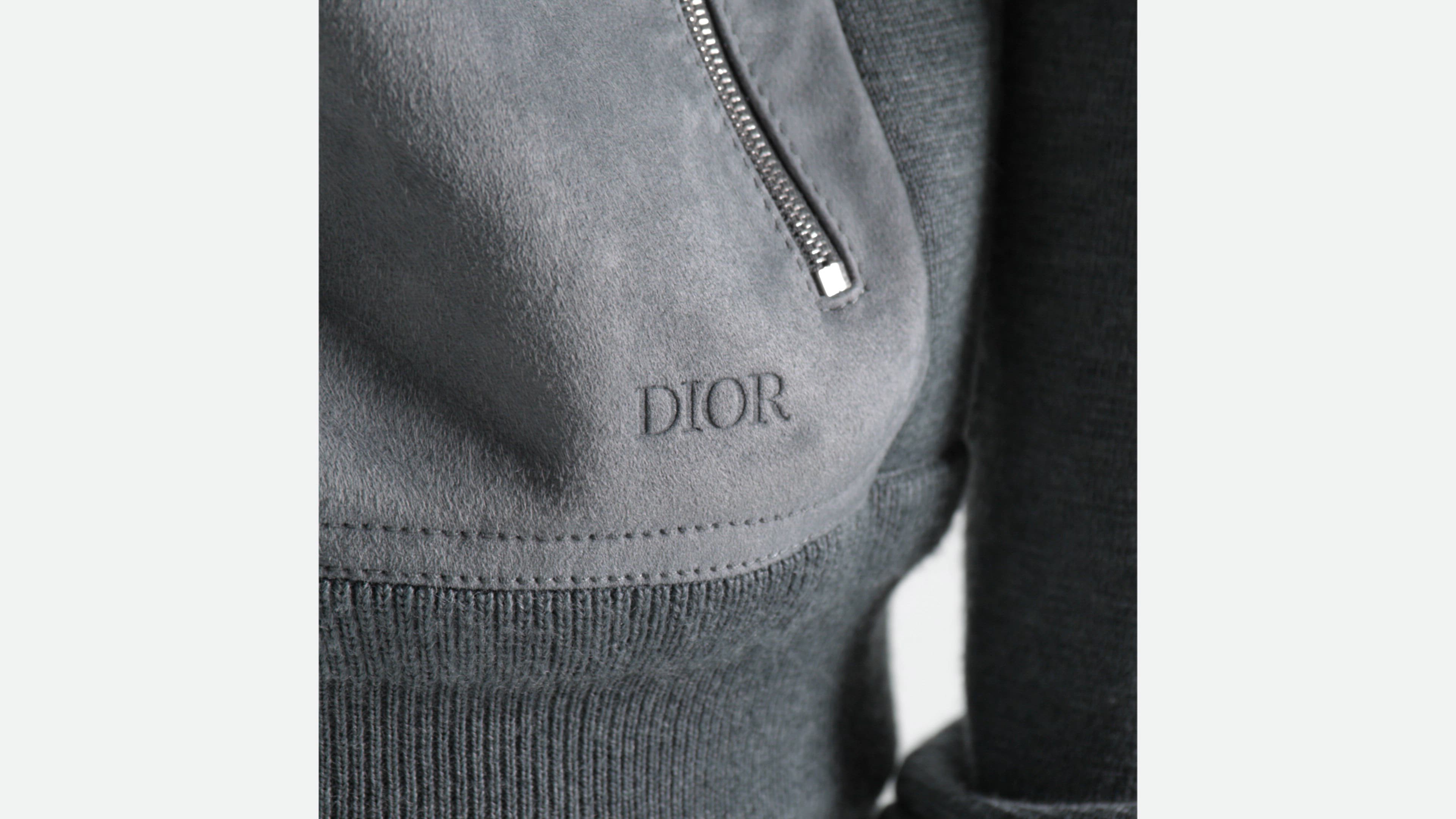 Dior Icons Zipped Hooded Sweatshirt Gray Virgin Wool Punto Milano