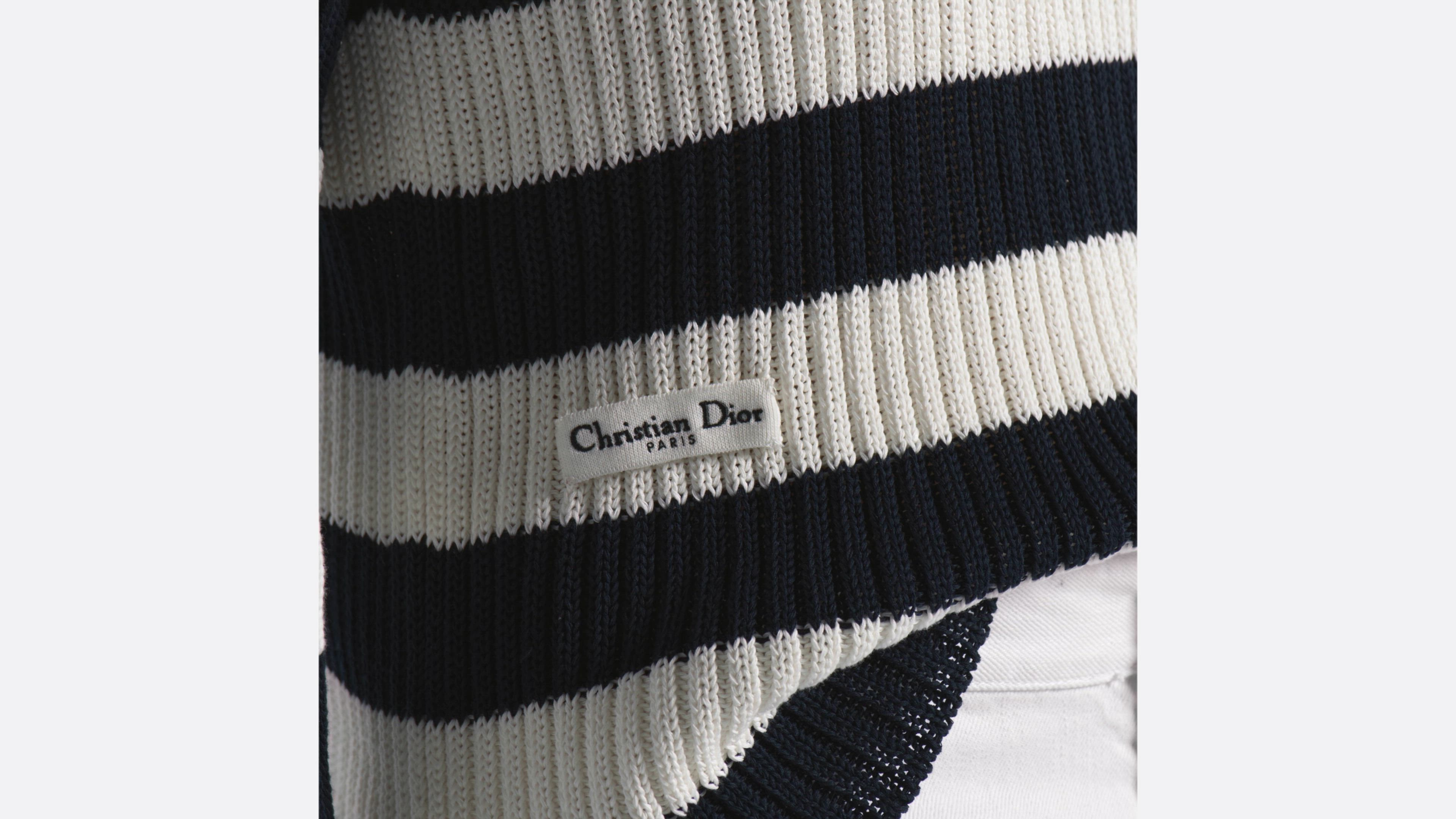 Dior Marinière Sweater White and Navy Blue Ribbed Cotton