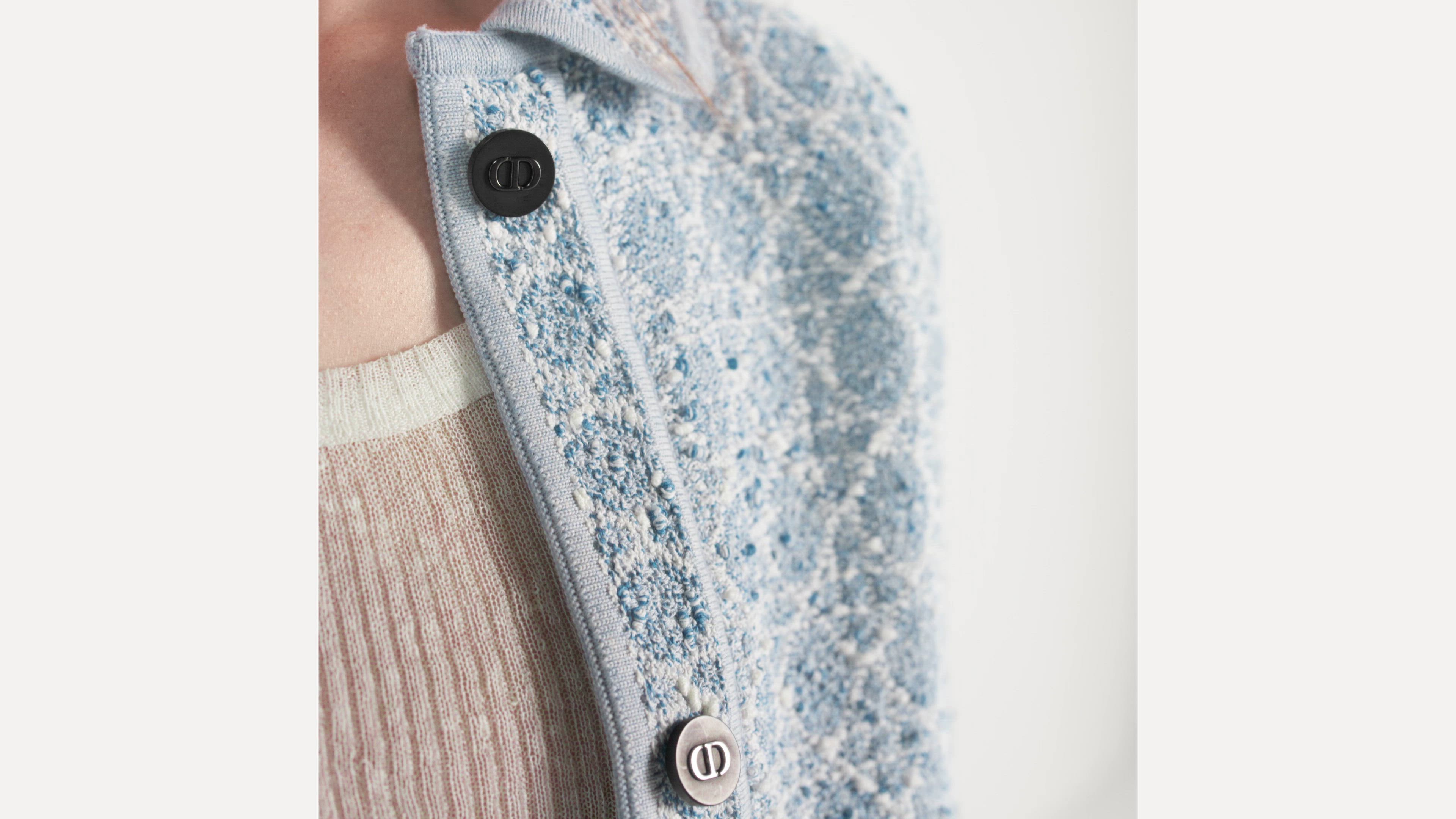Christian Dior 水色 シルバー パジャマ M Macrocannage Jacket Chambray Blue Cotton-Blend Tweed Knit | DIOR