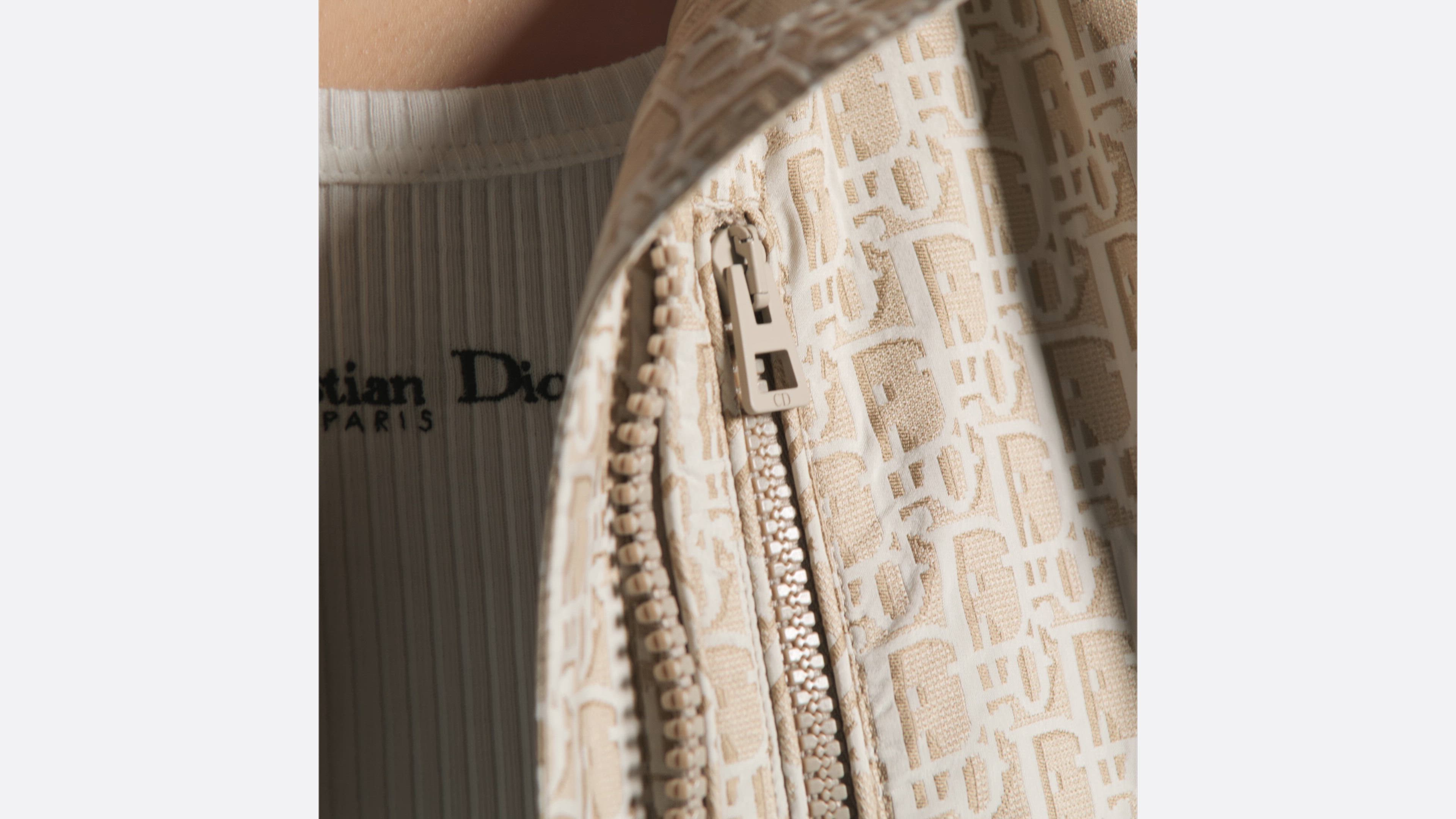 Cropped Hooded Jacket Beige Technical Jacquard Taffeta with Dior