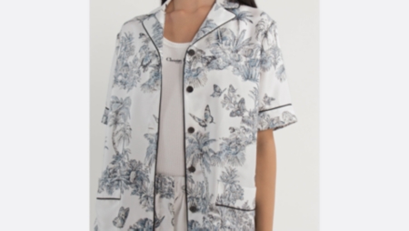 Dioriviera Short-Sleeved Shirt White and Blue Toile de Jouy Palms