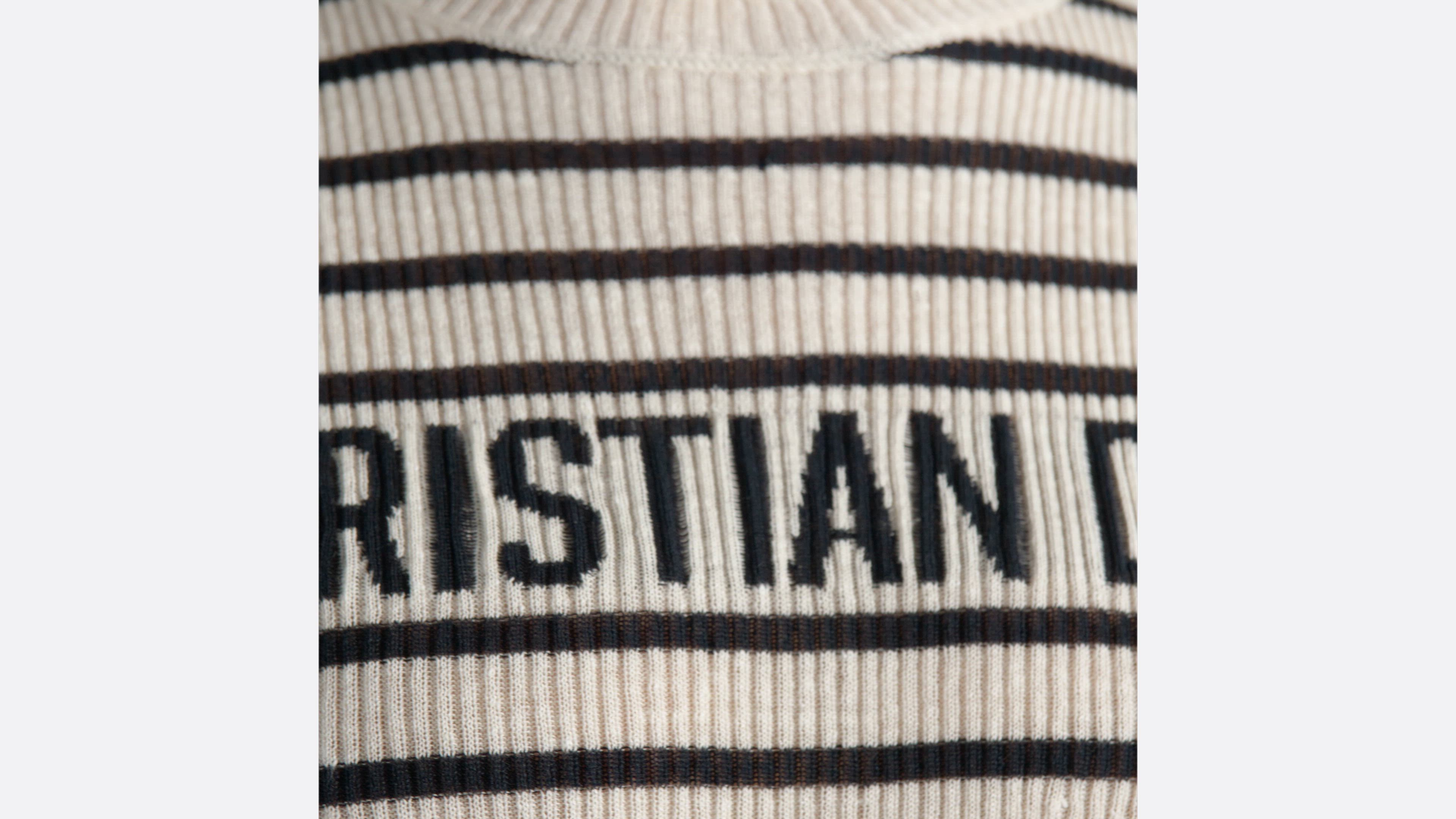 Dioriviera Cropped Short-Sleeved Sweater Ecru and Black D-Stripes