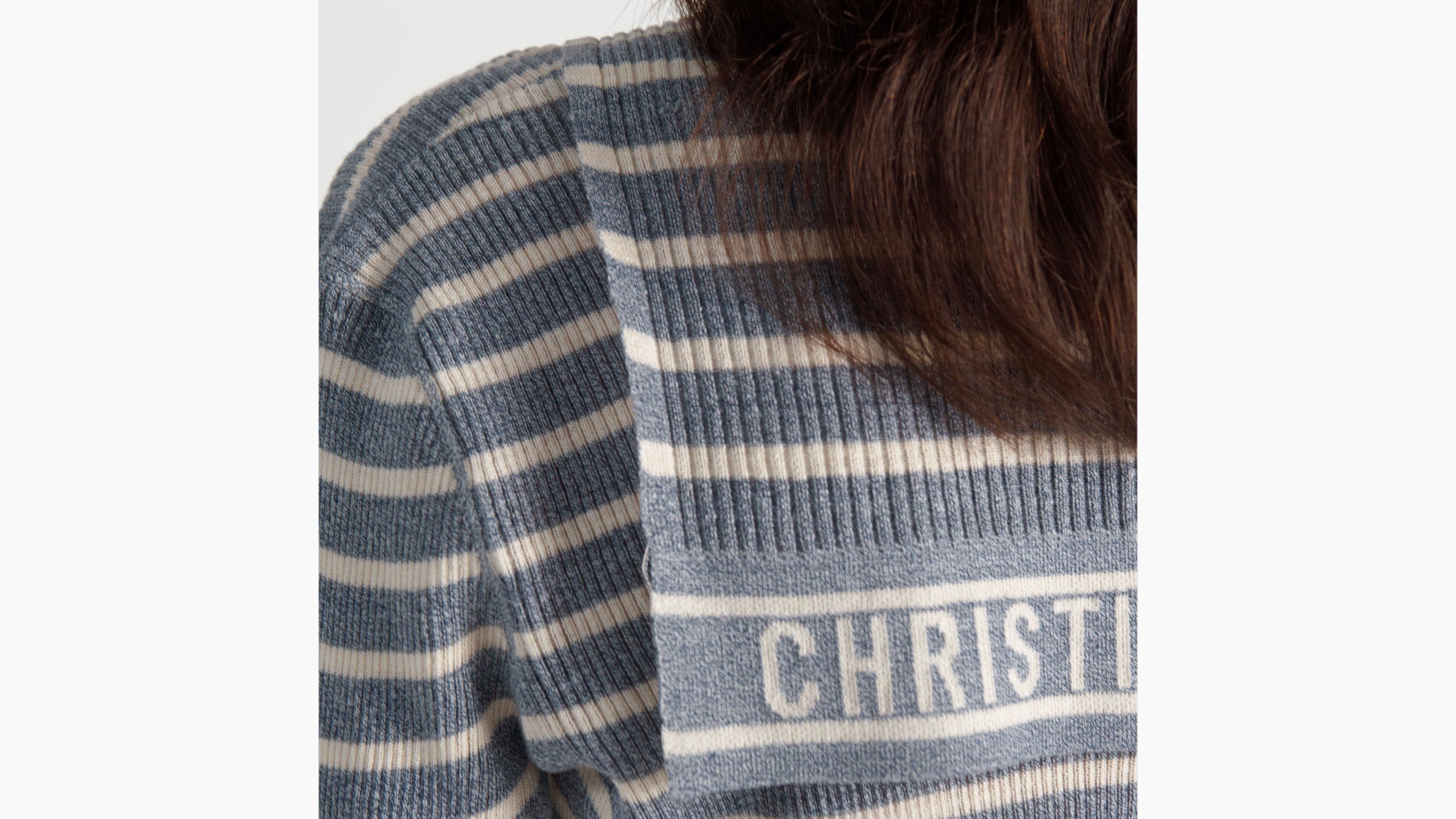 Dioriviera Sweater with Lace-Up Neckline Denim Blue and Ecru D