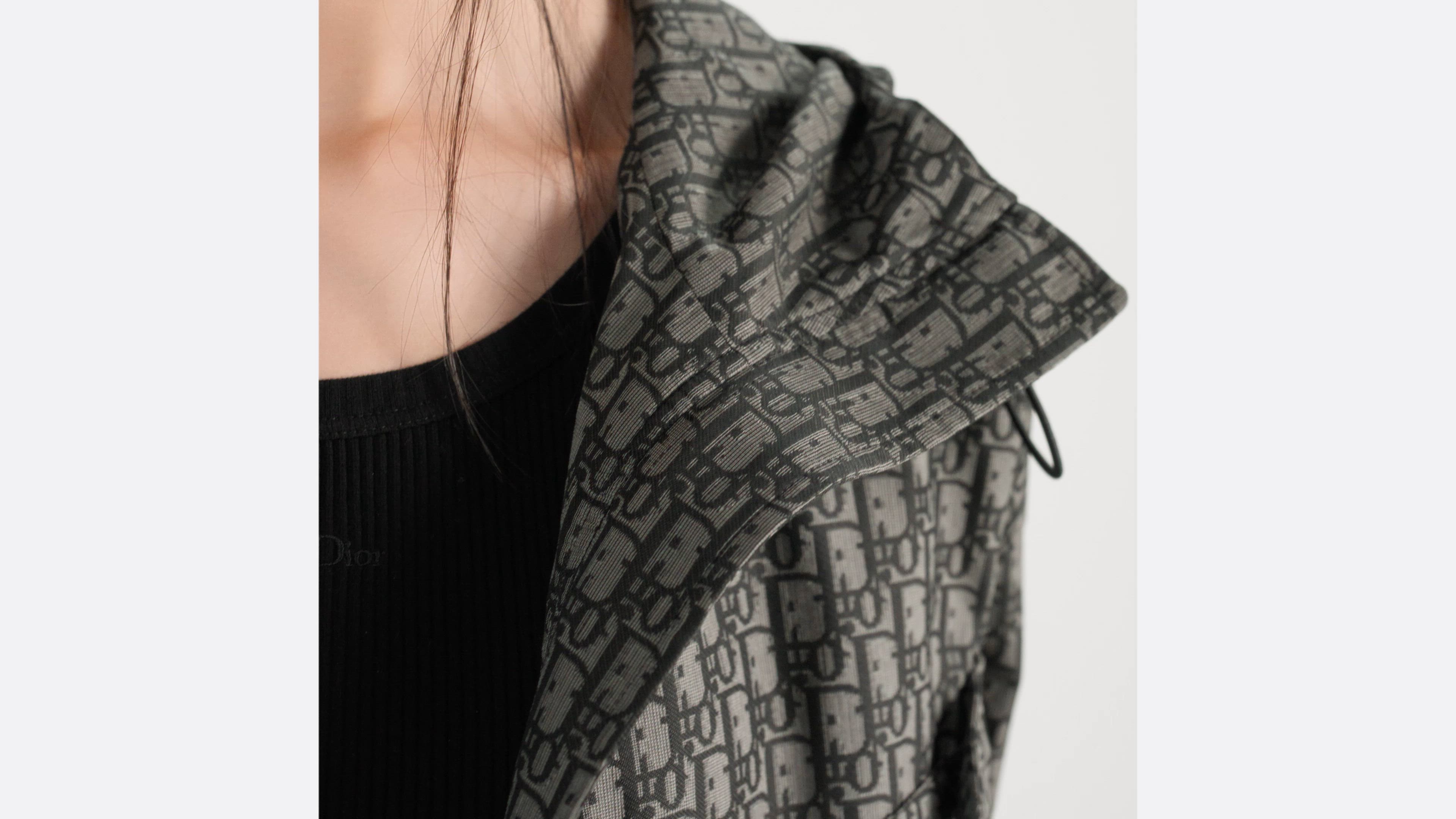 Waterproof Hooded Jacket Gray Technical Jacquard Taffeta with Dior