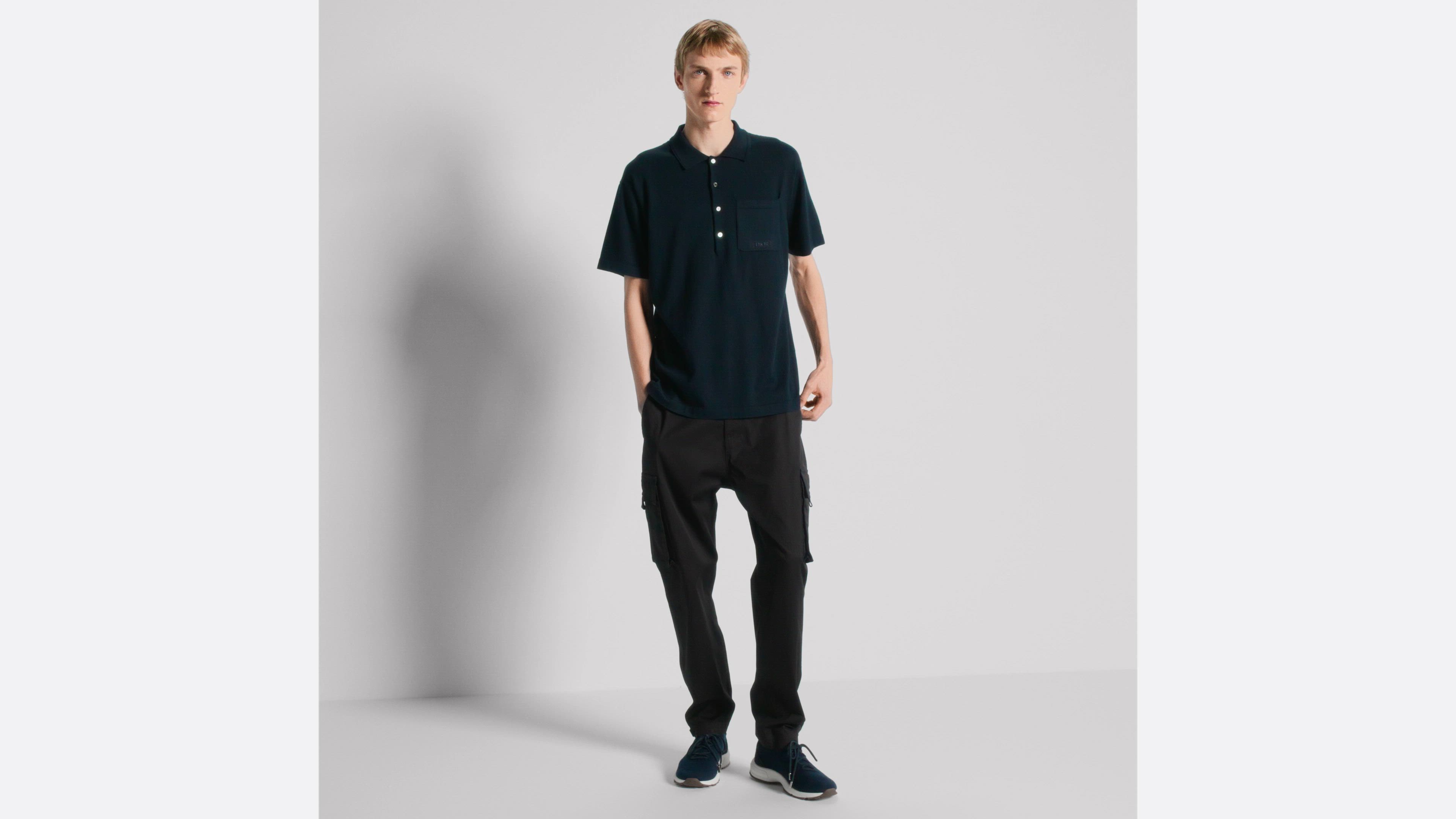 Dior Icons Polo Shirt Navy Blue Cotton and Silk Jersey | DIOR