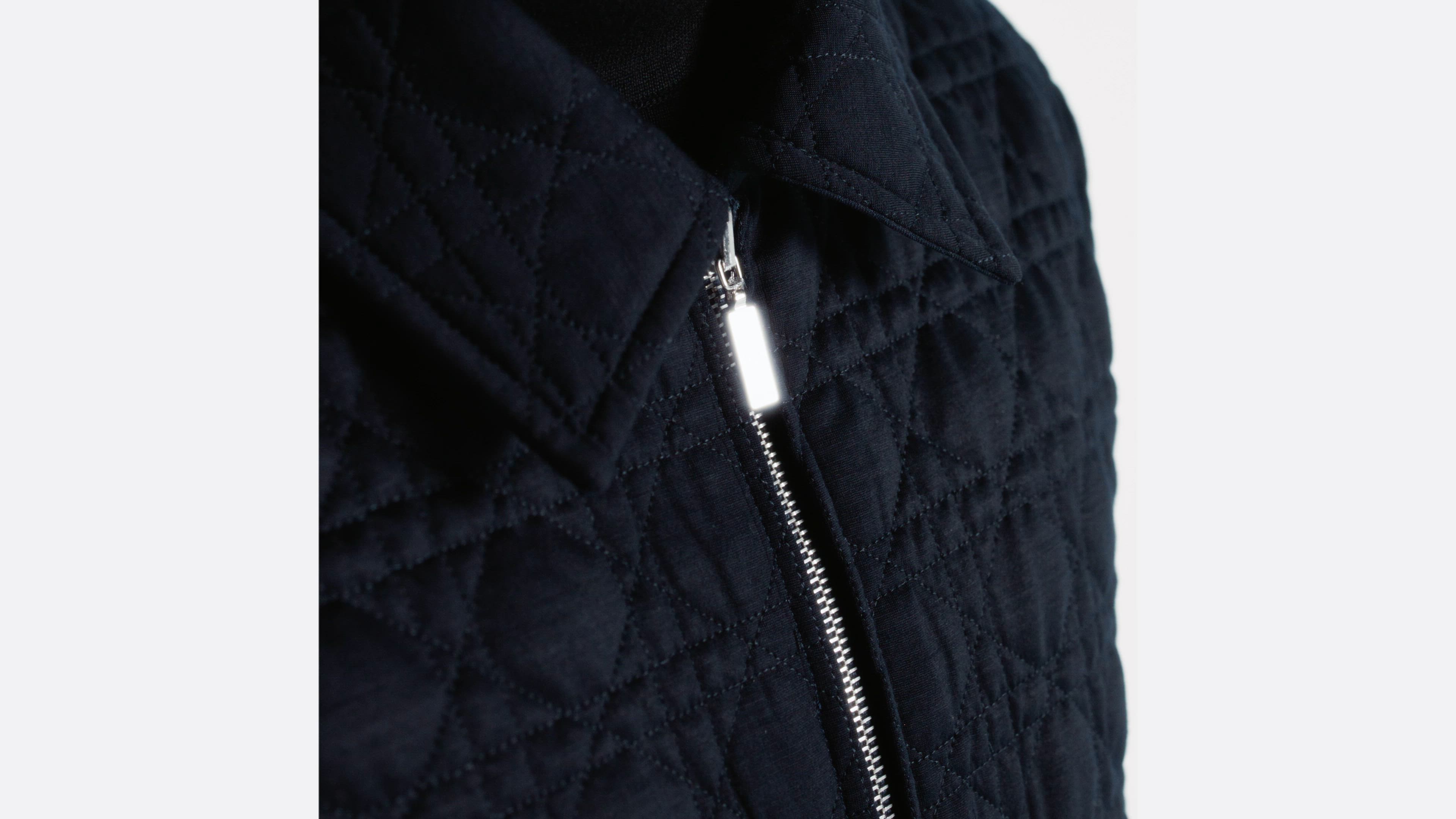 Reversible Zipped Jacket Blue Wool with Stripes and Cannage Motif