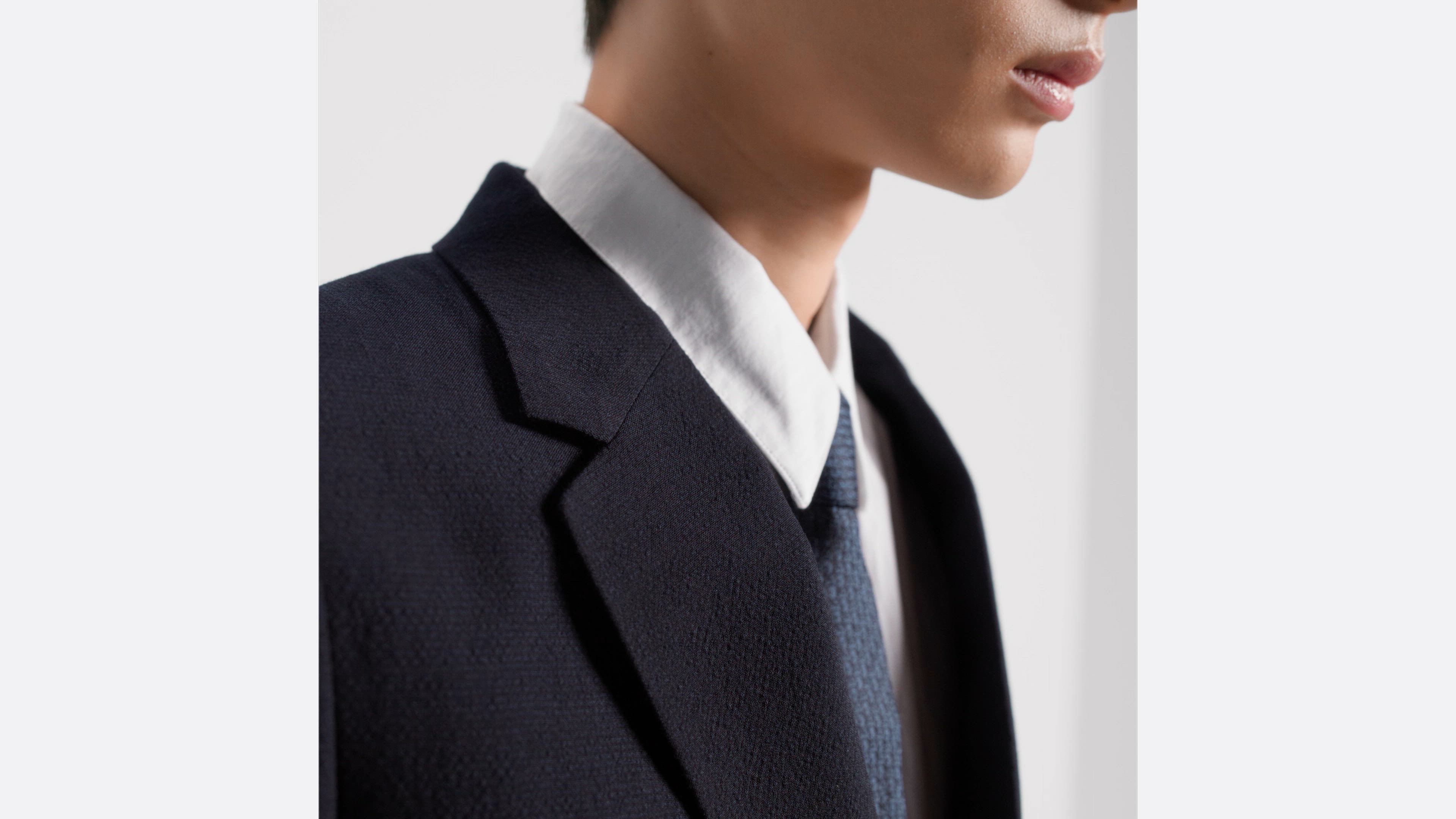 Classic Half-Lined Suit Navy Blue Virgin Wool-Blend Seersucker | DIOR