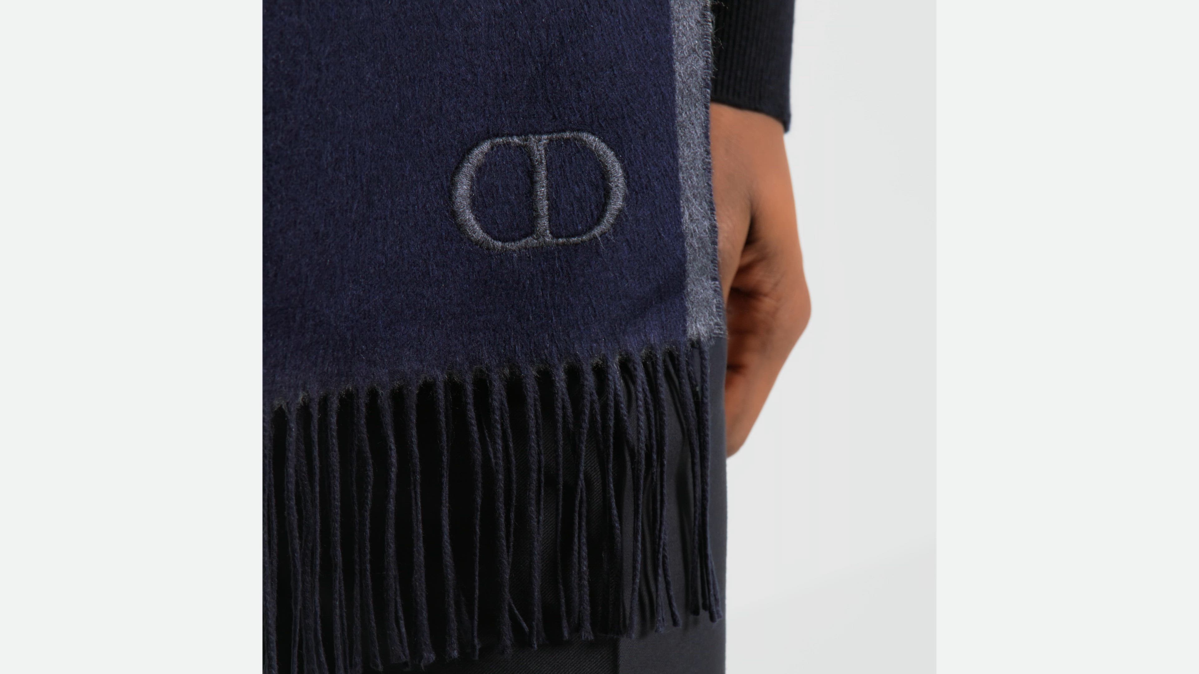 Double-Sided CD Icon Scarf Navy Blue and Gray Silk | DIOR