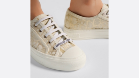 Walk'n'Dior Sneaker White Cotton Canvas with Gold-Tone Dior