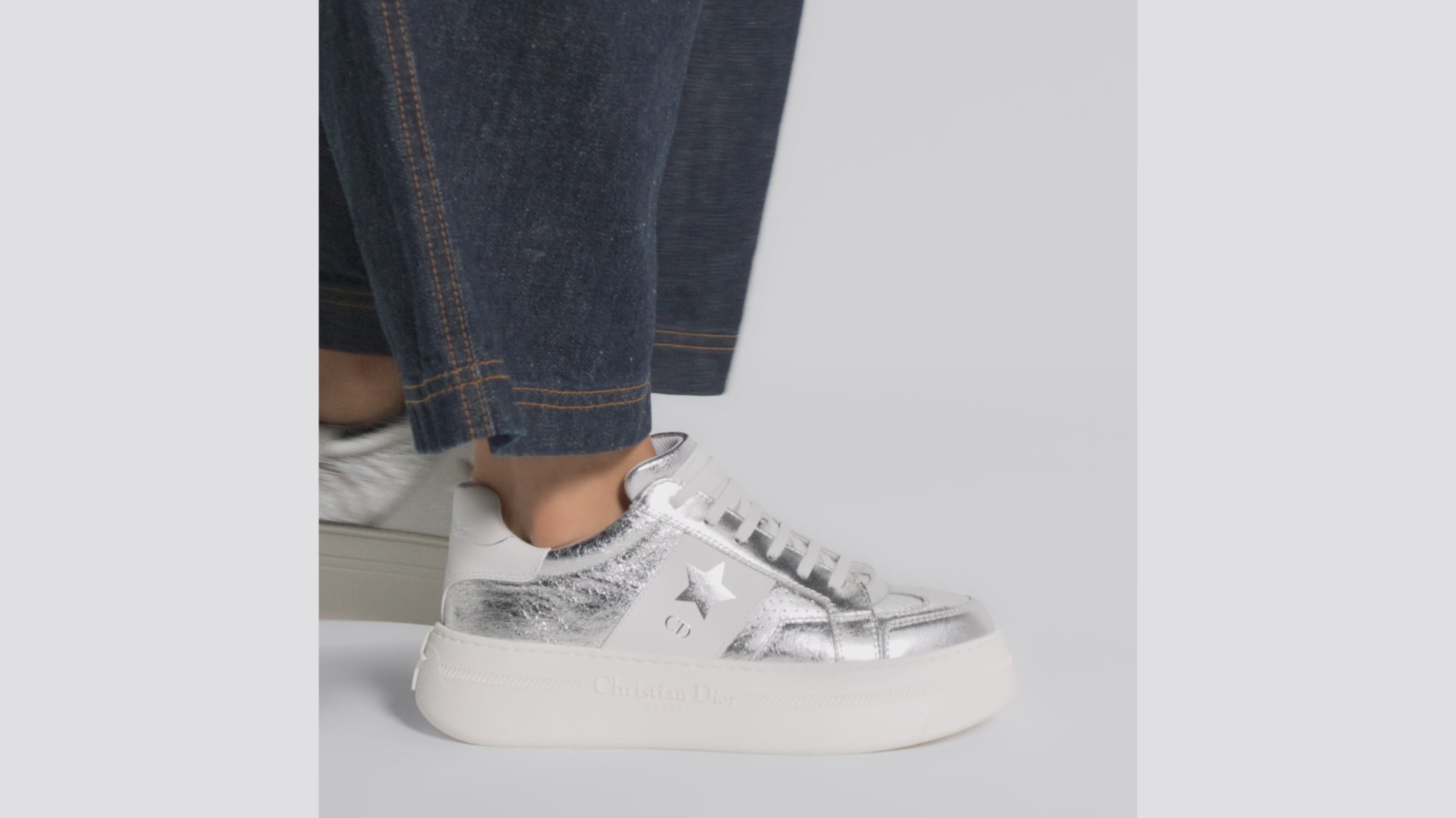 Dior Star Platform Sneaker Silver-Tone Crinkled-Effect Lambskin