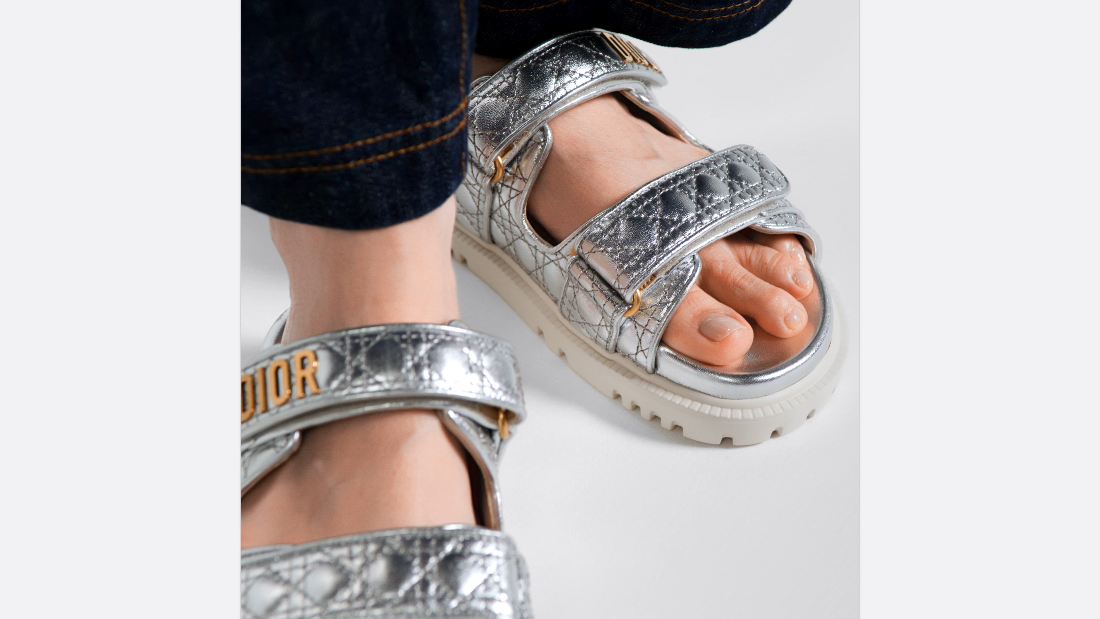 Dior Or Dioract Slide Silver-Tone Laminated Sheepskin with Quilted