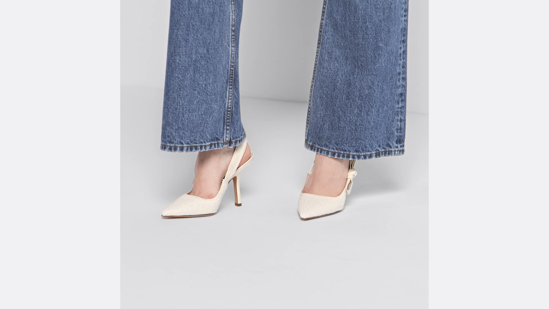 J'Adior Slingback Pump Embroidered Cotton and White Resin Pearls
