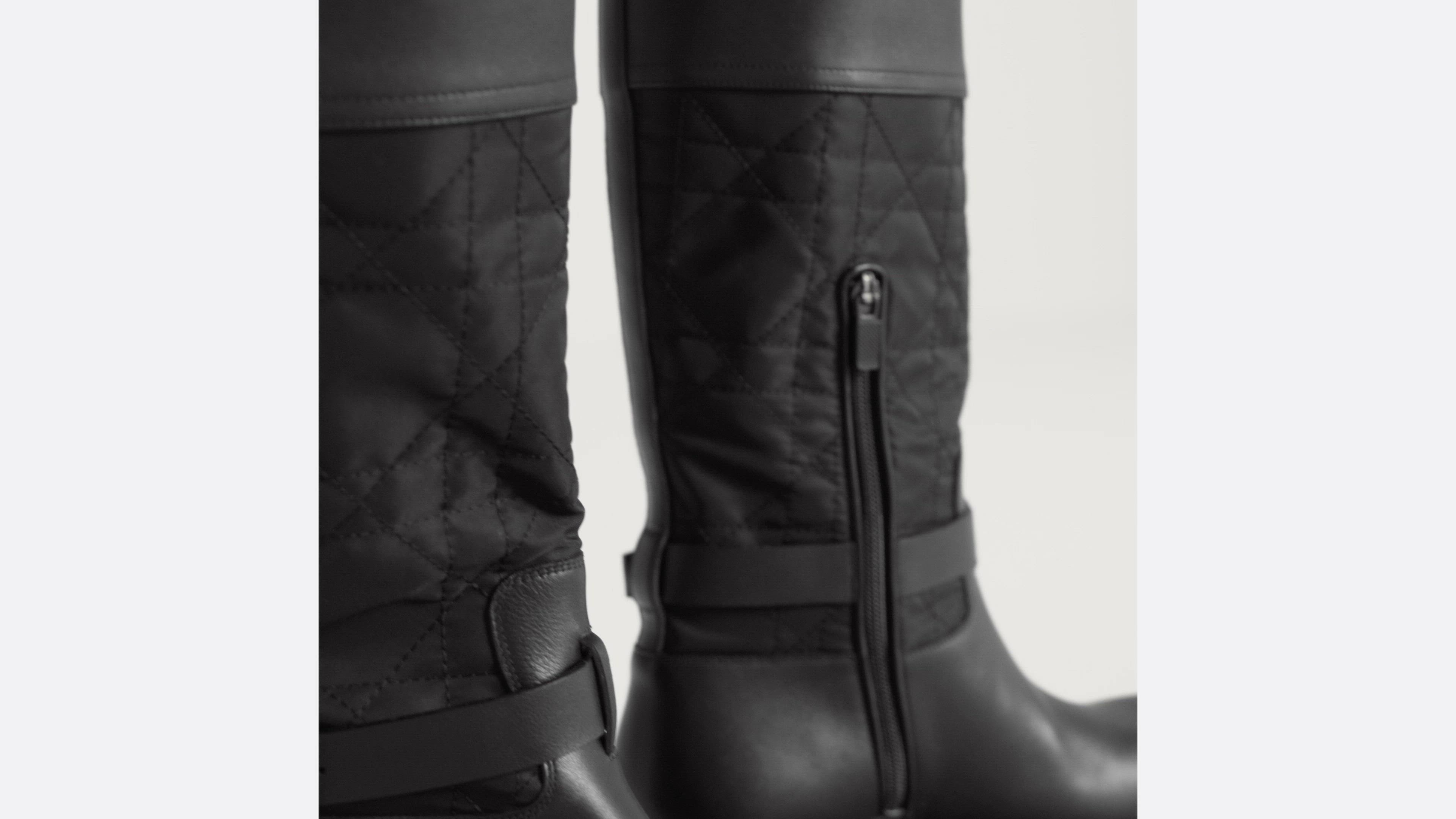 D-Town Boot Black Calfskin and Nylon with Embroidered Cannage