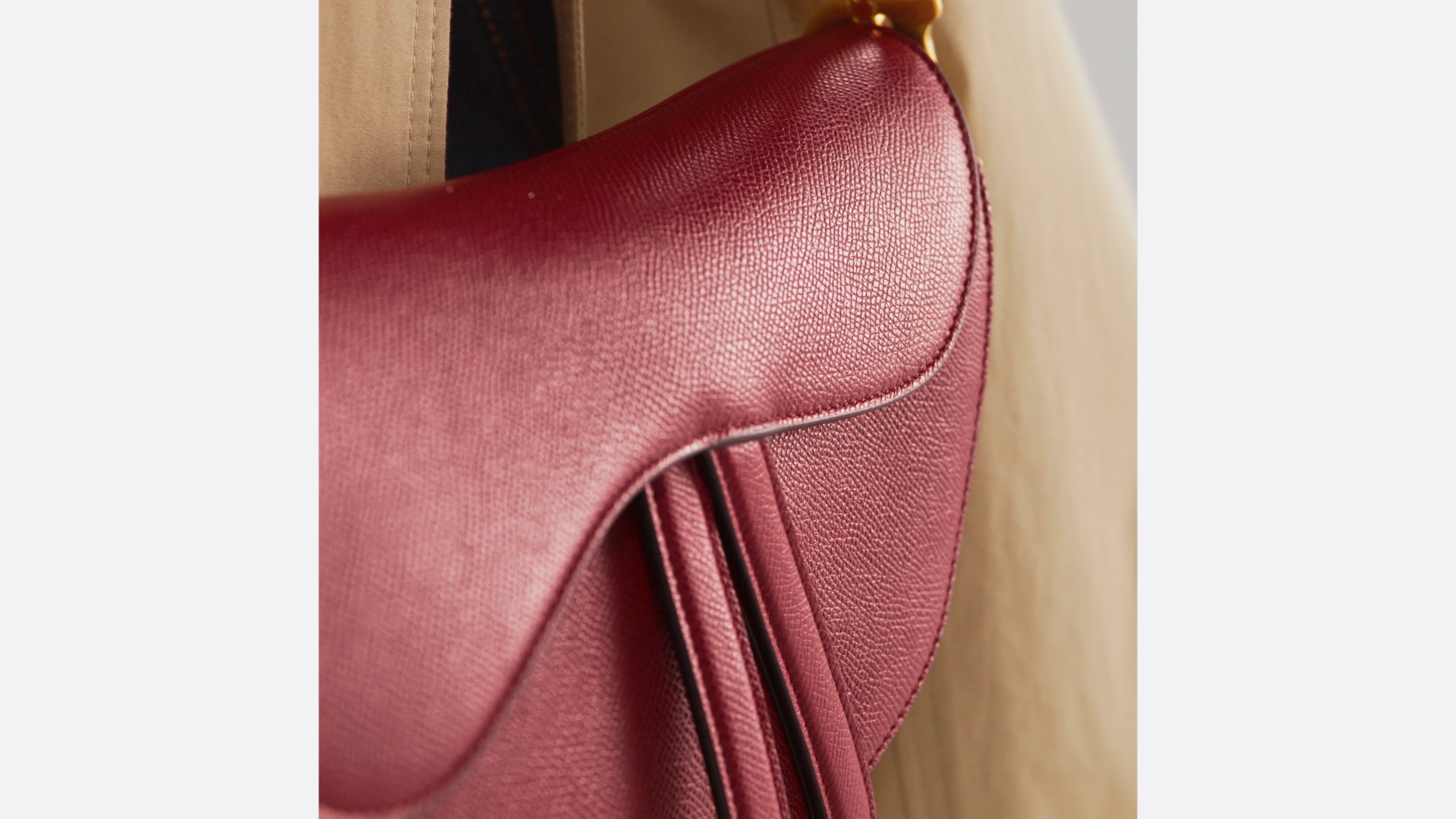 Saddle Bag with Strap Cherry Red Grained Calfskin | DIOR