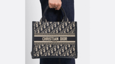 Small Dior Book Tote Blue Dior Oblique Embroidery and Calfskin