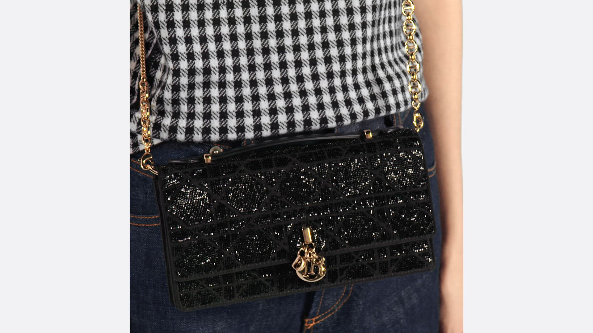 My Dior Mini Bag Black Microbead-Embroidered Cotton with Cannage