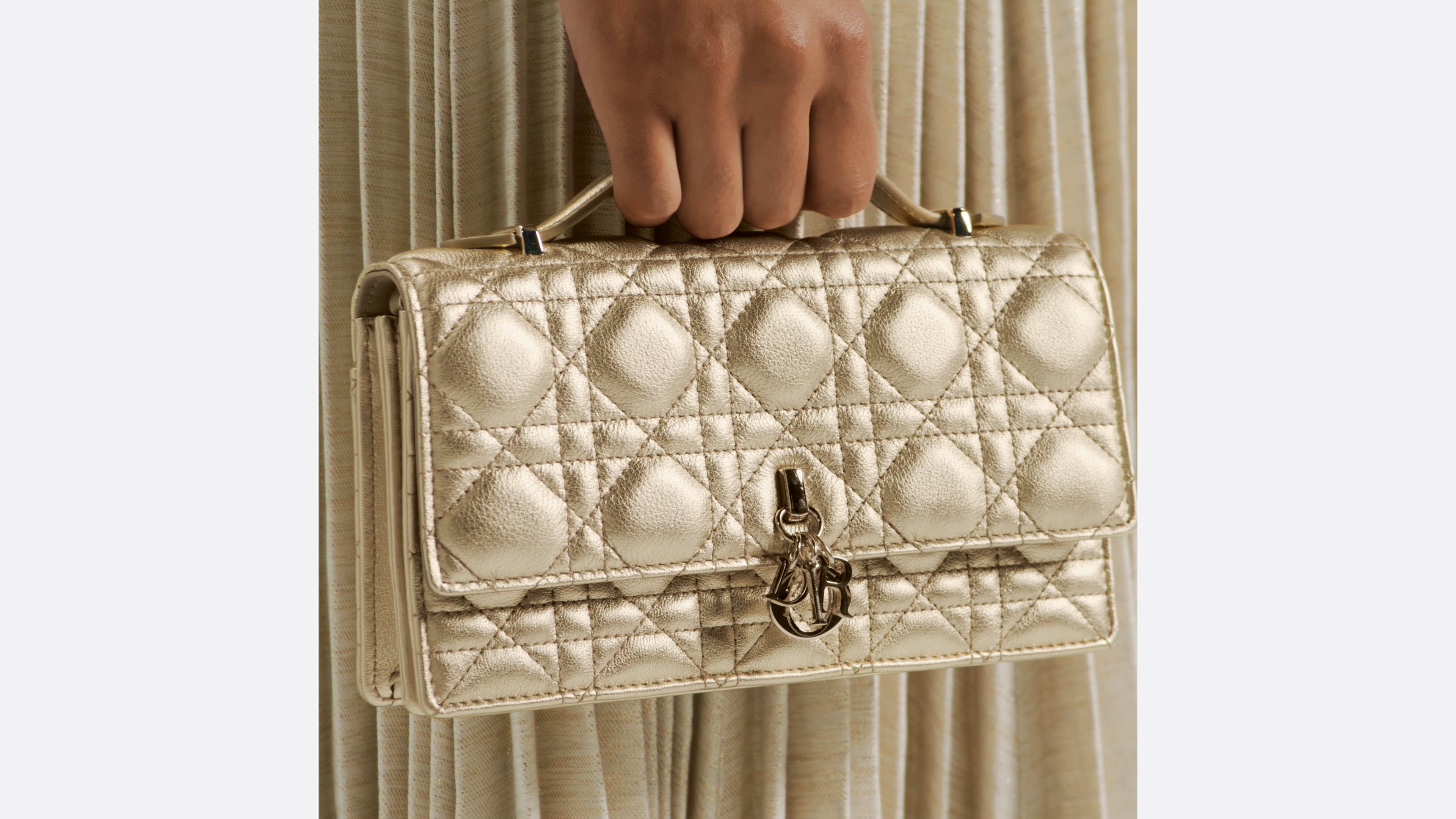 My Dior Mini Bag Metallic Gold-Tone Cannage Calfskin | DIOR