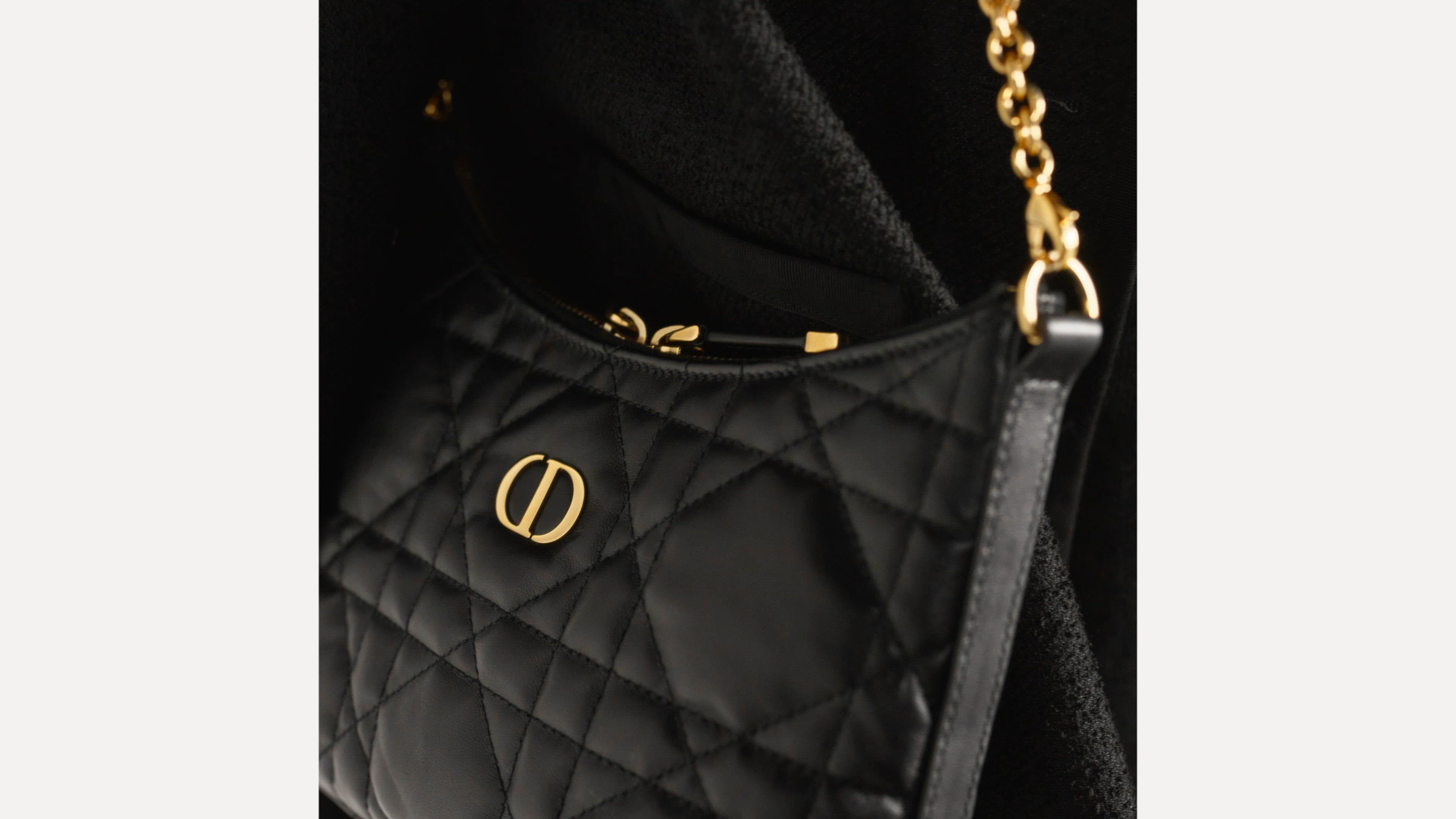 Miss Caro Diorling Mini Bag with Chain Black Macrocannage Lambskin 