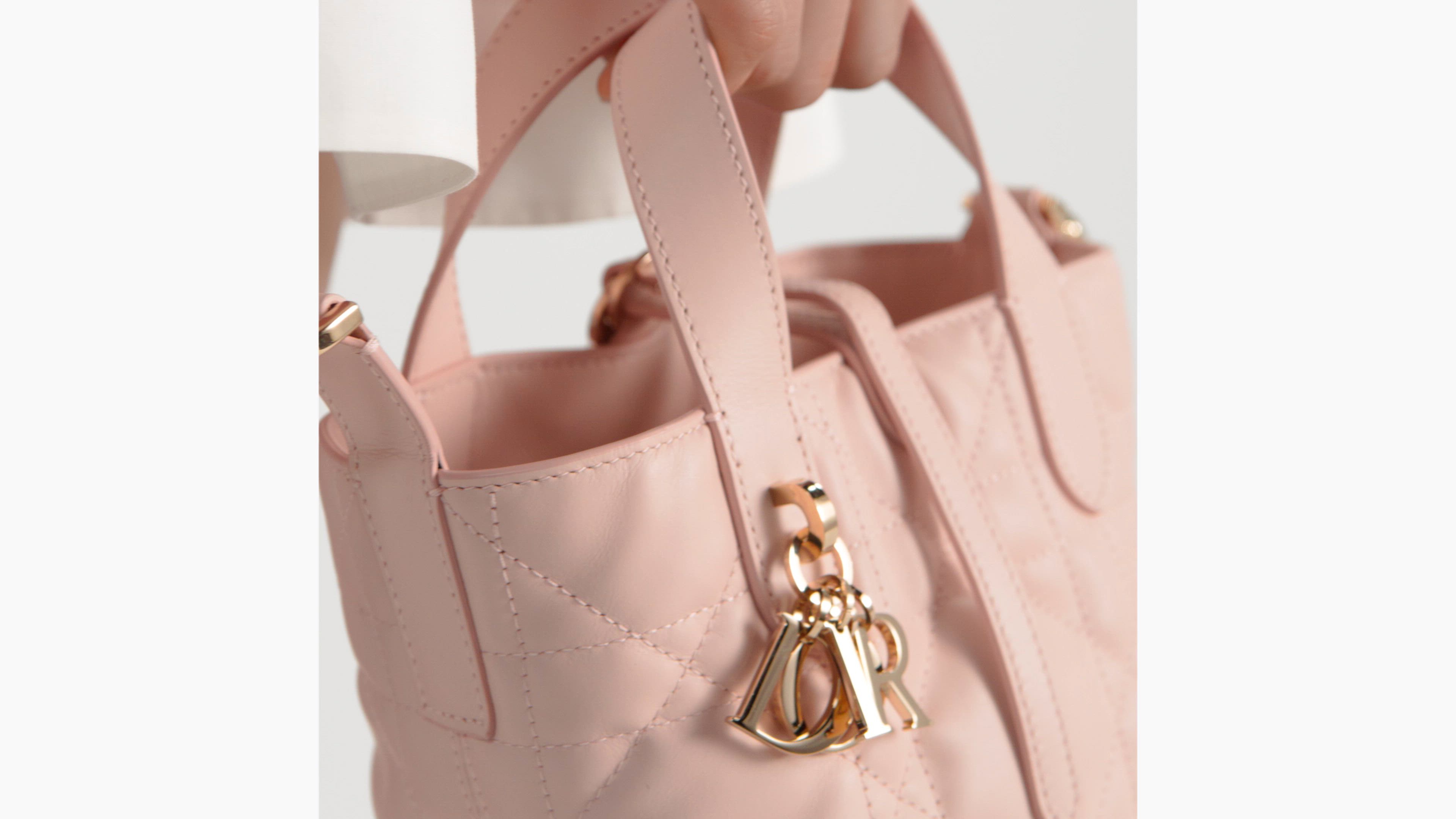 Dior Toujours Vertical Nano Tote Bag Powder Pink Macrocannage